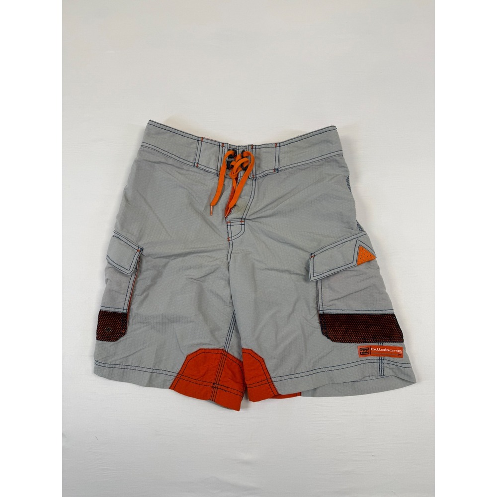 Billabong Y2K Mens Board Shorts Size 32 Grey Orange Honeycomb Cargo M1096 Gas
